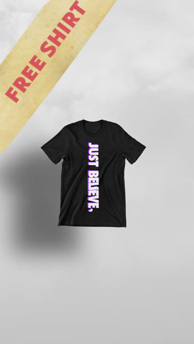 "Purple Hibiscus" Black & Purple Just Believe Tee - Afro Soca Love Supply