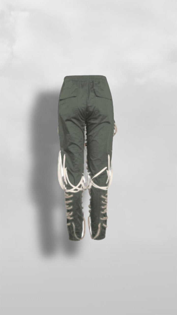 "Ominira" Green Neutral Laced Up Pants - Afro Soca Love Supply