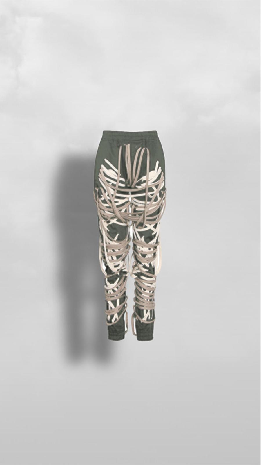 "Ominira" Green Neutral Laced Up Pants - Afro Soca Love Supply