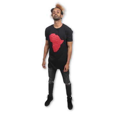 "Akwaaba" Black & Red Ankara Africa Tee - Afro Soca Love Supply