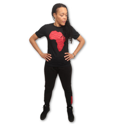 "Akwaaba" Black & Red Ankara Africa Tee - Afro Soca Love Supply