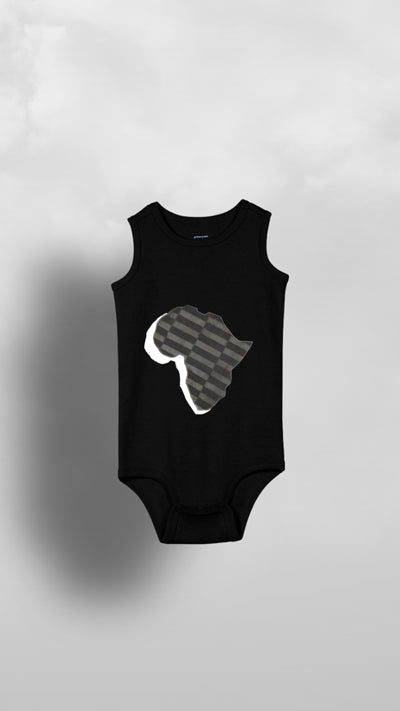 "Oṣupa" Baby Onesie Moonlight Black Ankara On White Silk Africa Tee - Afro Soca Love Supply