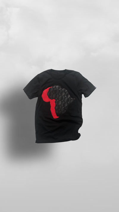 "Oṣupa" Moonlight Black Ankara On Red Africa Tee - Afro Soca Love Supply