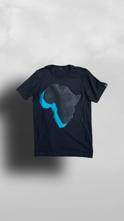 "Dreamers Osupa" Moonlight Black Ankara On Baby Blue Silk Africa Tee - Afro Soca Love Supply