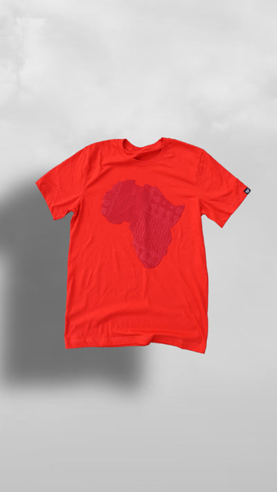 "Akwaaba" Red & Red Ankara Africa Tee - Afro Soca Love Supply