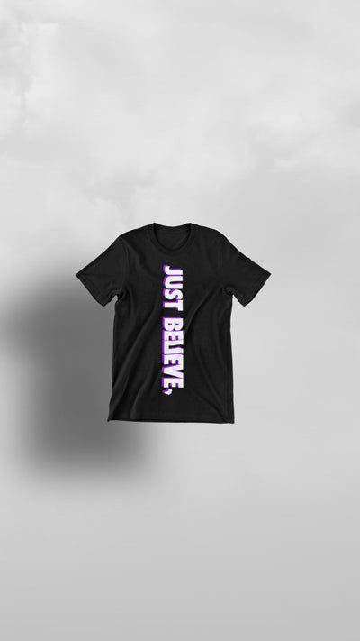 "Purple Hibiscus" Black & Purple Just Believe Tee - Afro Soca Love Supply