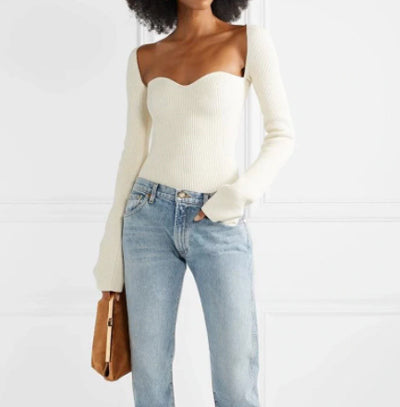 "Opuri" White Knitted Long Sleeve Sweater - Afro Soca Love Supply