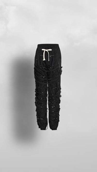 "Ominira" Black on Black Laced Up Pants - Afro Soca Love Supply