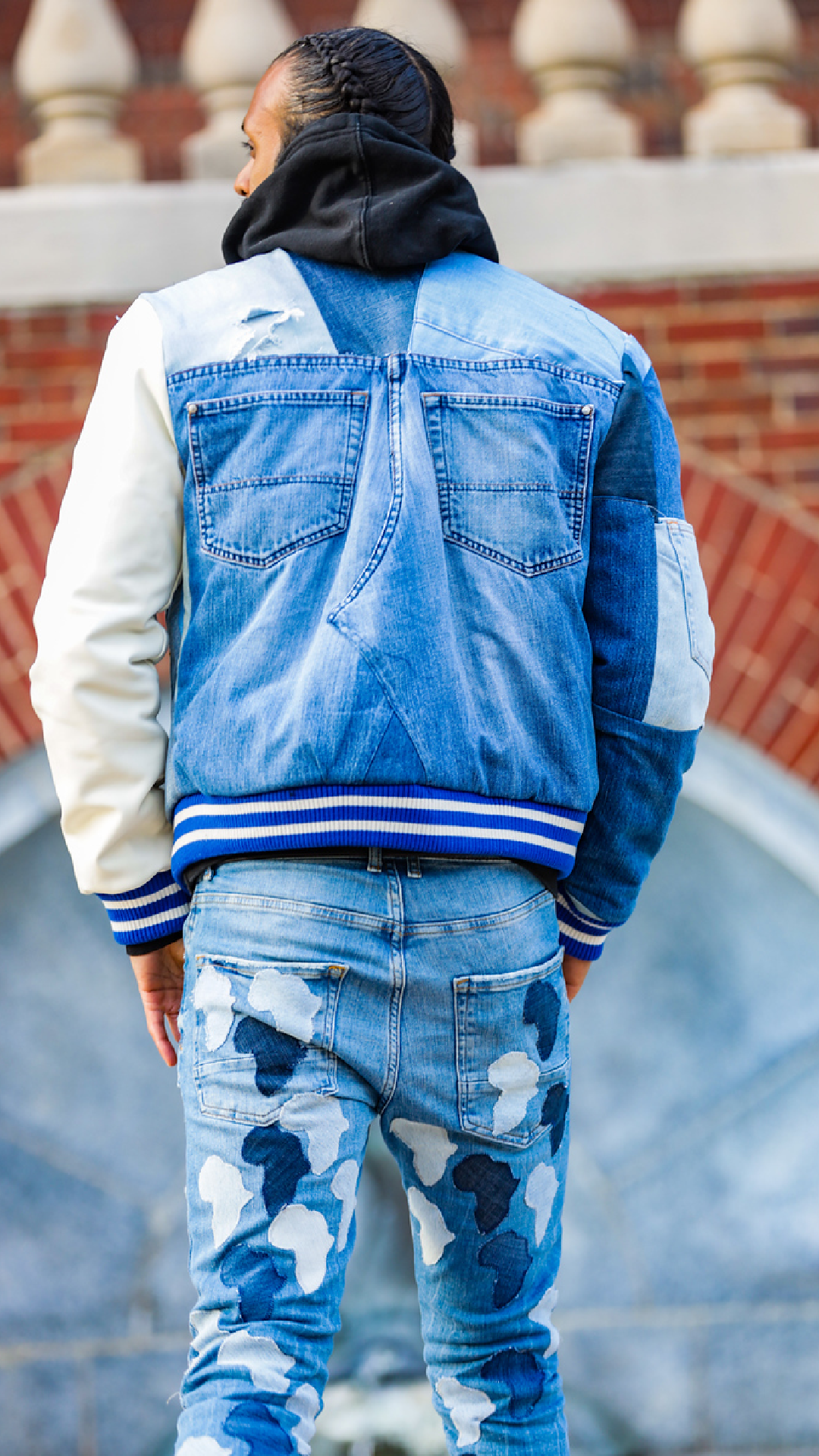 "Enwu Inju" Denim Patchwork Bomber Jacket - Afro Soca Love Supply