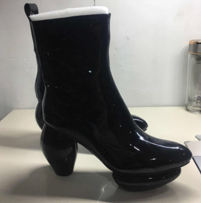 "Janga" Black Leather Obscure Elegant Mid Heels - Afro Soca Love Supply