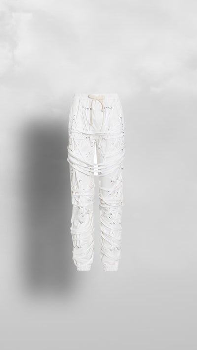 "Ominira" White on White Laced Up Pants - Afro Soca Love Supply