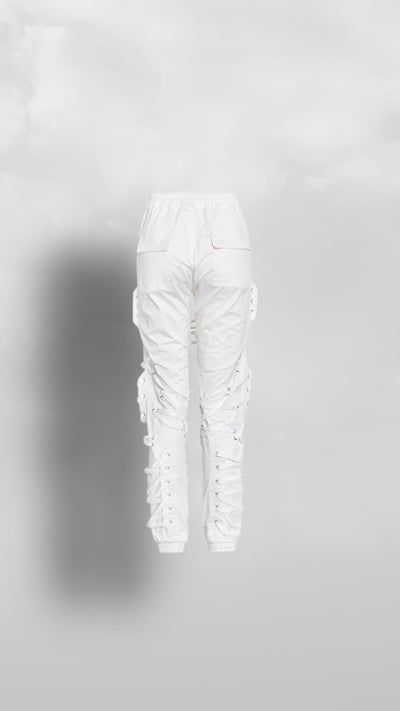 "Ominira" White on White Laced Up Pants - Afro Soca Love Supply