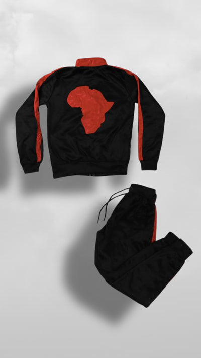 "Omiran" African Giant Red Tape Tracksuit - Afro Soca Love Supply